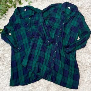 Old Navy Mommy and Me green/blue plaid long sleeve shirt dress Sz M and XS